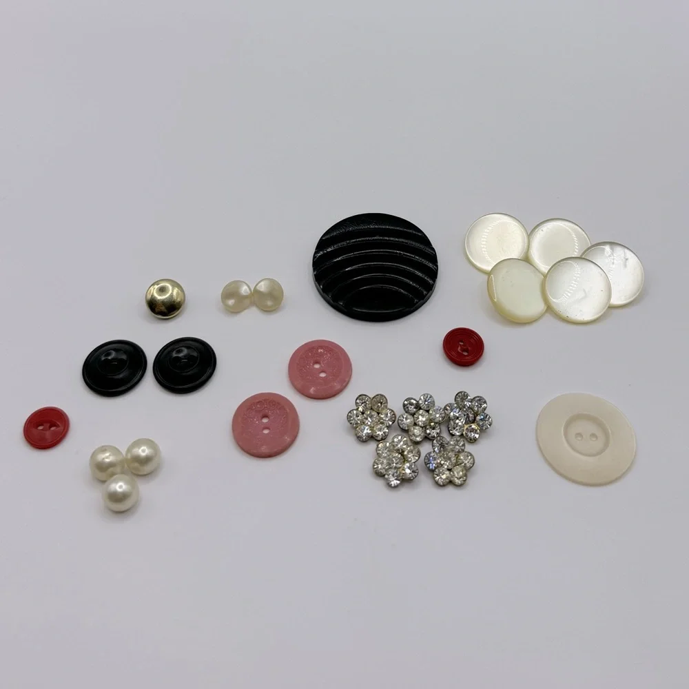 VINTAGE Crystal Plastic Wood & MOP Buttons - Lot of 24